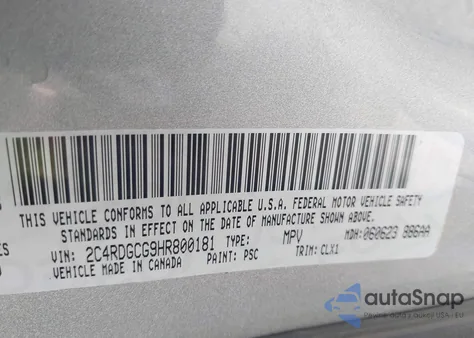 2017 Dodge Grand Caravan Sxt из США, поврежденный, VIN 2C4RDGCG9HR800181